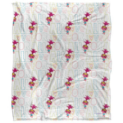 Trolls Silky Patterned Soft Touch Blanket White/pink (One Size) - image 1