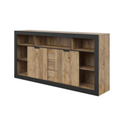 Arte Tudor Sideboard Cabinet 220Cm - Oak Sandal & Black Wide Sideboard With Sliding Doors, Drawers, And Shelves For Modern Storage - thumbnail 3