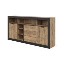 Arte Tudor Sideboard Cabinet 220Cm - Oak Sandal & Black Wide Sideboard With Sliding Doors, Drawers, And Shelves For Modern Storage - thumbnail 2
