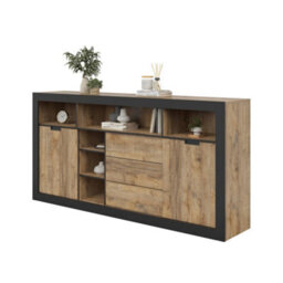 Arte Tudor Sideboard Cabinet 220Cm - Oak Sandal & Black Wide Sideboard With Sliding Doors, Drawers, And Shelves For Modern Storage - thumbnail 5