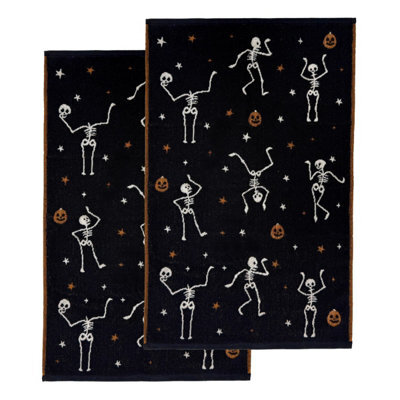 Allure Bath Fashions Luxury Pair Of Skeleton Halloween Hand Towels - 100% Cotton Spooky Tea Towels - image 1