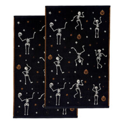 Allure Bath Fashions Luxury Pair Of Skeleton Halloween Hand Towels - 100% Cotton Spooky Tea Towels - thumbnail 1