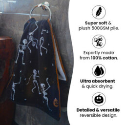 Allure Bath Fashions Luxury Pair Of Skeleton Halloween Hand Towels - 100% Cotton Spooky Tea Towels - thumbnail 7