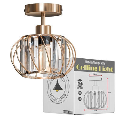 Ledsone Crystals Ceiling Light Fixtures Chandelier 18Cm French Gold Small Semi Flush Mount Ceiling Light Fitting