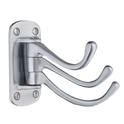 Beslagsboden - Coat Hook, Triple In Brushed Chrome, Swing, Height 82 mm