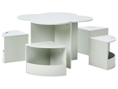 Wyld and Coco Brightnest 4-Seater Kids Table And Chairs Set - Light Green, Nesting Stools With Storage - image 1