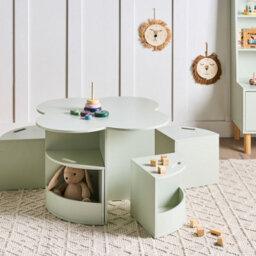 Wyld and Coco Brightnest 4-Seater Kids Table And Chairs Set - Light Green, Nesting Stools With Storage - thumbnail 2
