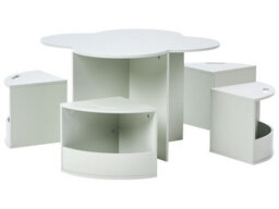 Wyld and Coco Brightnest 4-Seater Kids Table And Chairs Set - Light Green, Nesting Stools With Storage - thumbnail 1