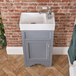 Homestylestore Light Grey 400mm Bathroom Vanity Unit With Basin And Chrome T Bar Handles - thumbnail 2