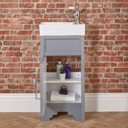 Homestylestore Light Grey 400mm Bathroom Vanity Unit With Basin And Chrome T Bar Handles - thumbnail 3