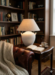 K Living White Ceramic Table Lamp With Natural Linen Shade 48Cm Modern Ribbed Pot Lamp - thumbnail 3