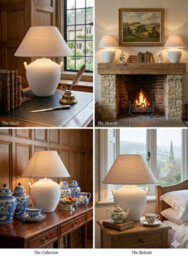 K Living White Ceramic Table Lamp With Natural Linen Shade 48Cm Modern Ribbed Pot Lamp - thumbnail 5