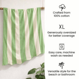 Allure Bath Fashions Large Scalloped Striped Beach Towel - Green - thumbnail 4