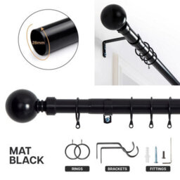 Bedlooms Matte Black Metal Curtain Pole 28 mm- Extendable Durable Rod 160-300 Cm Plain Ball Finish 60mm - thumbnail 2