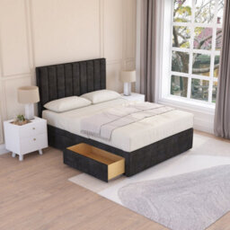 Sloomy Kansas Black Plush 3Ft Memory Foam Bed Set With 2 Drawers, Mattress & Headboard- Single - thumbnail 1