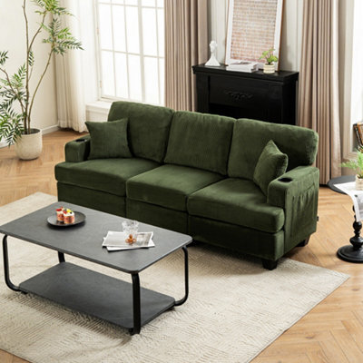 Living And Home 3-Seater Green Chenille Upholstered Sectional Sofa With Pillows - image 1