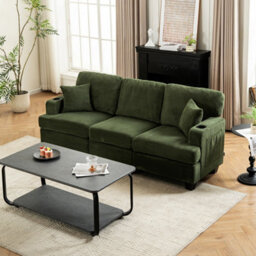 Living And Home 3-Seater Green Chenille Upholstered Sectional Sofa With Pillows - thumbnail 1