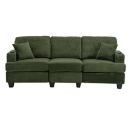 Living And Home 3-Seater Green Chenille Upholstered Sectional Sofa With Pillows - thumbnail 2