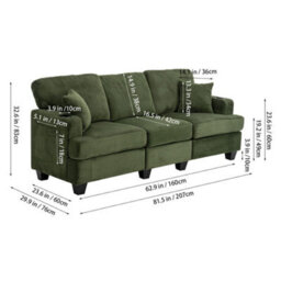 Living And Home 3-Seater Green Chenille Upholstered Sectional Sofa With Pillows - thumbnail 5