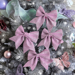 Melody Maison Set Of 4 Pink Glitter Bows - Christmas Tree Decoration - thumbnail 1
