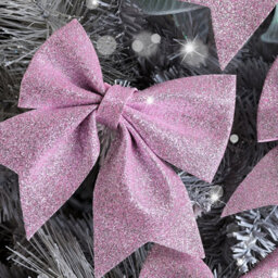 Melody Maison Set Of 4 Pink Glitter Bows - Christmas Tree Decoration - thumbnail 3