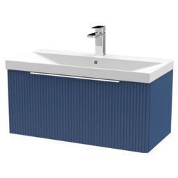 Balterley Tixall Fluted 1 Drawer Wall Hung Vanity Unit With Thin Edge Basin, Satin Blue, 800mm