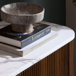 Birlea Kagu 2 Door Sideboard Fluted Ribbed Walnut & Marble Effect - thumbnail 4