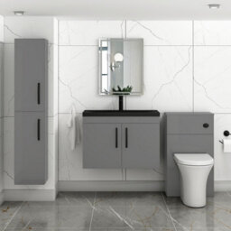 Royal Bathrooms Turin 800mm Wall Hung Vanity Unit 2 Door Indigo Grey Gloss With Black Basin & Handles - thumbnail 5