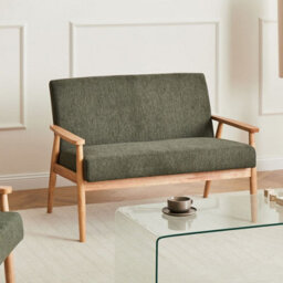 Wyld And Coco Retro Two-Seater Sofa Green And Brown, Polyester Upholstery, Wooden Frame, W111 X D72 X H79Cm - thumbnail 2