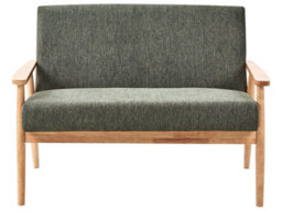 Wyld And Coco Retro Two-Seater Sofa Green And Brown, Polyester Upholstery, Wooden Frame, W111 X D72 X H79Cm - thumbnail 1