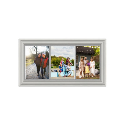 AK Frames 16X8 Light Grey Classic Multi Photo Frame With Silver Mount - Holds 3 Apertures (3X) 7X5 Photos - image 1