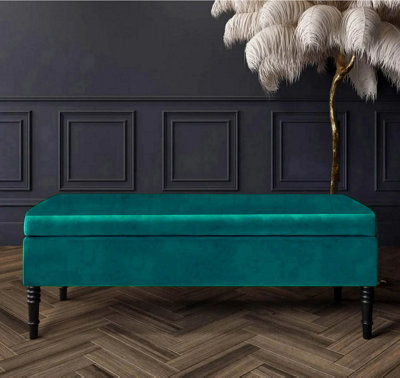 Safar Plain 137Cm Ottoman Storage Bench - Plush Velvet Shoe Bench - Emerald Green Upholstery Footstool With Storage - image 1