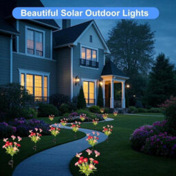 2 Pack Solar Powered Flower Lights Outdoor Garden Lawn Ornaments Purple Led 70Cm - thumbnail 7