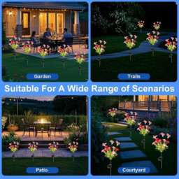 2 Pack Solar Powered Flower Lights Outdoor Garden Lawn Ornaments Purple Led 70Cm - thumbnail 6