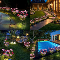 2 Pack Solar Powered Flower Lights Outdoor Garden Lawn Ornaments Purple Led 70Cm - thumbnail 5