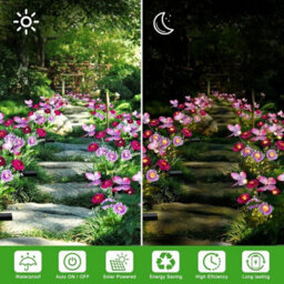 2 Pack Solar Powered Flower Lights Outdoor Garden Lawn Ornaments Purple Led 70Cm - thumbnail 8