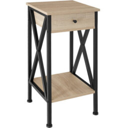 Tectake Bedside Table Dayton - Industrial Style, With 2 Shelves, Drawer, 35 X 35 X 70.5 Cm - Industrial Wood Light, Oak Sonoma - thumbnail 1