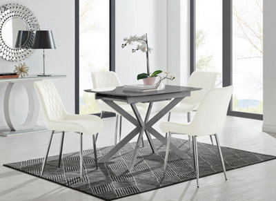 Furniturebox Uk Lira 100Cm Grey Metal Extending Dining Table & 4 Cream Pesaro Silver Chairs - image 1