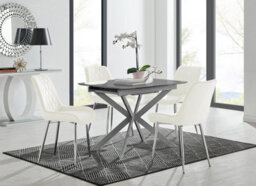Furniturebox Uk Lira 100Cm Grey Metal Extending Dining Table & 4 Cream Pesaro Silver Chairs - thumbnail 1