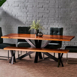 Timber Foundry Spider Leg Dining Table 4-6 Seater + 1 Bench, Natural - thumbnail 1