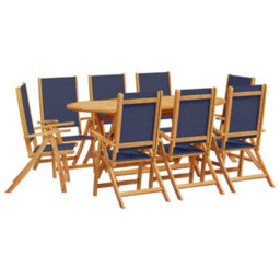 Berkfield 9 Piece Garden Dining Set Solid Wood Acacia And Textilene - thumbnail 2