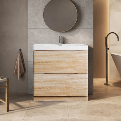 Plum&clay Eden Light Oak Floor Standing Vanity Unit With Ceramic Basin (W)900mm - image 1