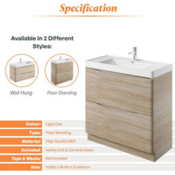 Plum&clay Eden Light Oak Floor Standing Vanity Unit With Ceramic Basin (W)900mm - thumbnail 6