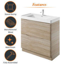 Plum&clay Eden Light Oak Floor Standing Vanity Unit With Ceramic Basin (W)900mm - thumbnail 7
