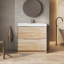 Plum&clay Eden Light Oak Floor Standing Vanity Unit With Ceramic Basin (W)900mm