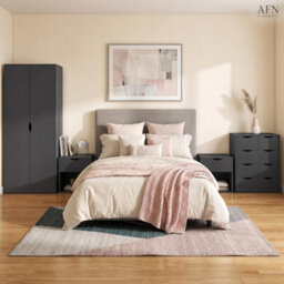 Afn Home Delvito 4 Piece Bedroom Set,  2 Door Wardrobe, 5 Drawer Chest & 2 Bedside Cabinets, Matt Black - thumbnail 8