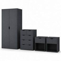 Afn Home Delvito 4 Piece Bedroom Set,  2 Door Wardrobe, 5 Drawer Chest & 2 Bedside Cabinets, Matt Black - thumbnail 1