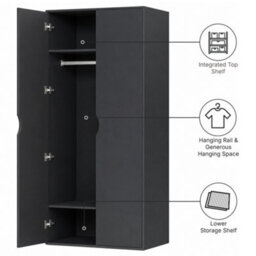 Afn Home Delvito 4 Piece Bedroom Set,  2 Door Wardrobe, 5 Drawer Chest & 2 Bedside Cabinets, Matt Black - thumbnail 4