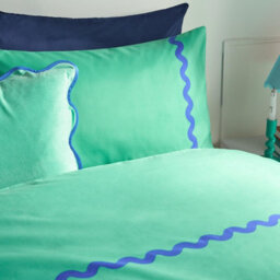 Ohs Wave Edge Bedding Set Microfibre Duvet Cover With Pillowcase, Green/blue - Double - thumbnail 2