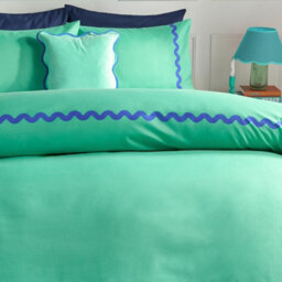 Ohs Wave Edge Bedding Set Microfibre Duvet Cover With Pillowcase, Green/blue - Double - thumbnail 3